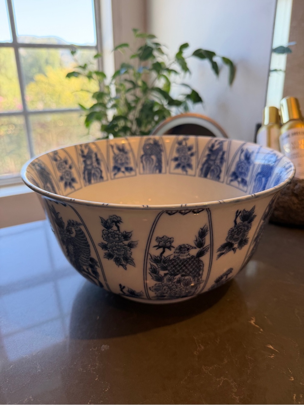 Vintage Blue and White Floral Porcelain Serving Bowl